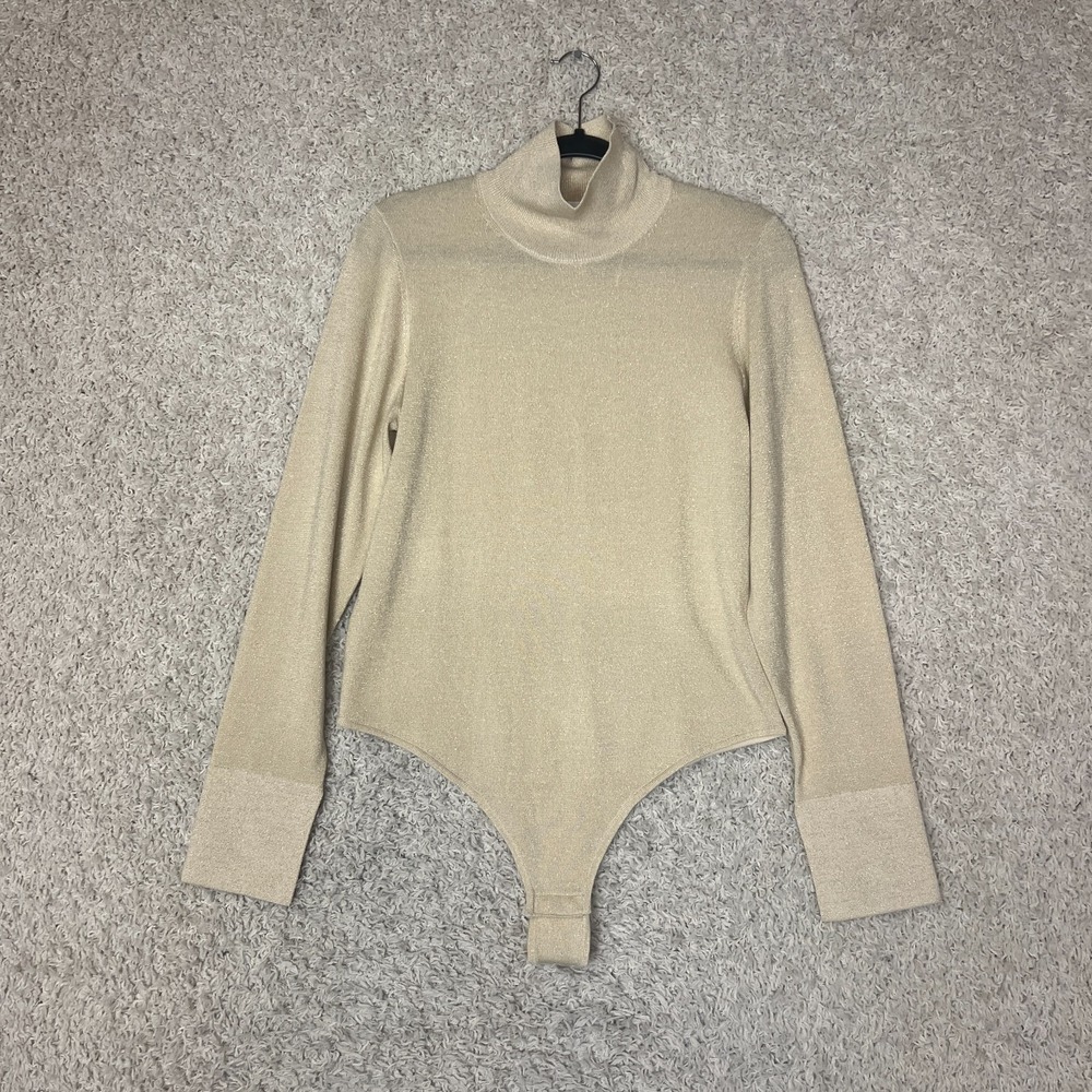 Athleta Metallic Beige Turtleneck Bodysuit